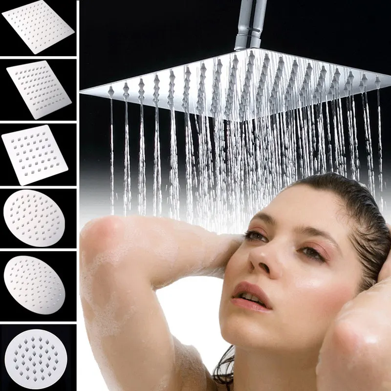

4/6/8 Inch Multiple Sizes Options Retail Round Square Stainless Steel Ceiling Wall Top Sprayer Bathroom Shower Head Bath