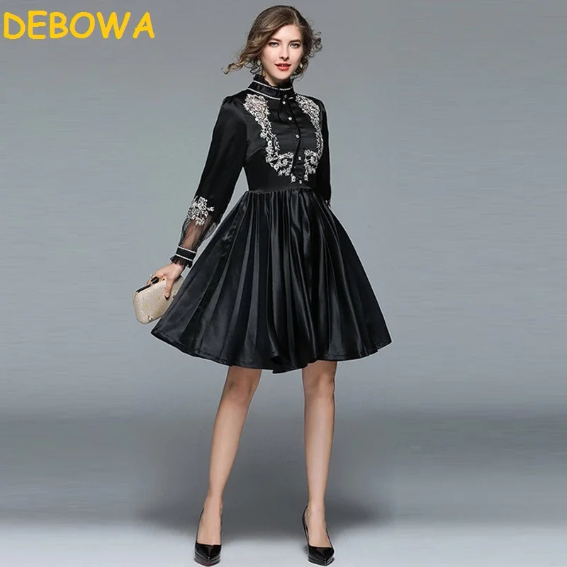 Debowa 2018 Новое модное осеннее платье женское черное элегантное изящный офисный