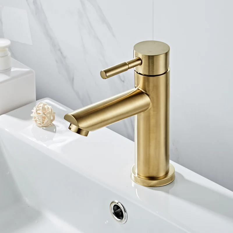 

Bathroom Faucet Solid Brass Bathroom Basin Faucet Cold And Hot Water Mixer Sink Tap Single Handle Deck Mounted Brushed Gold Tap