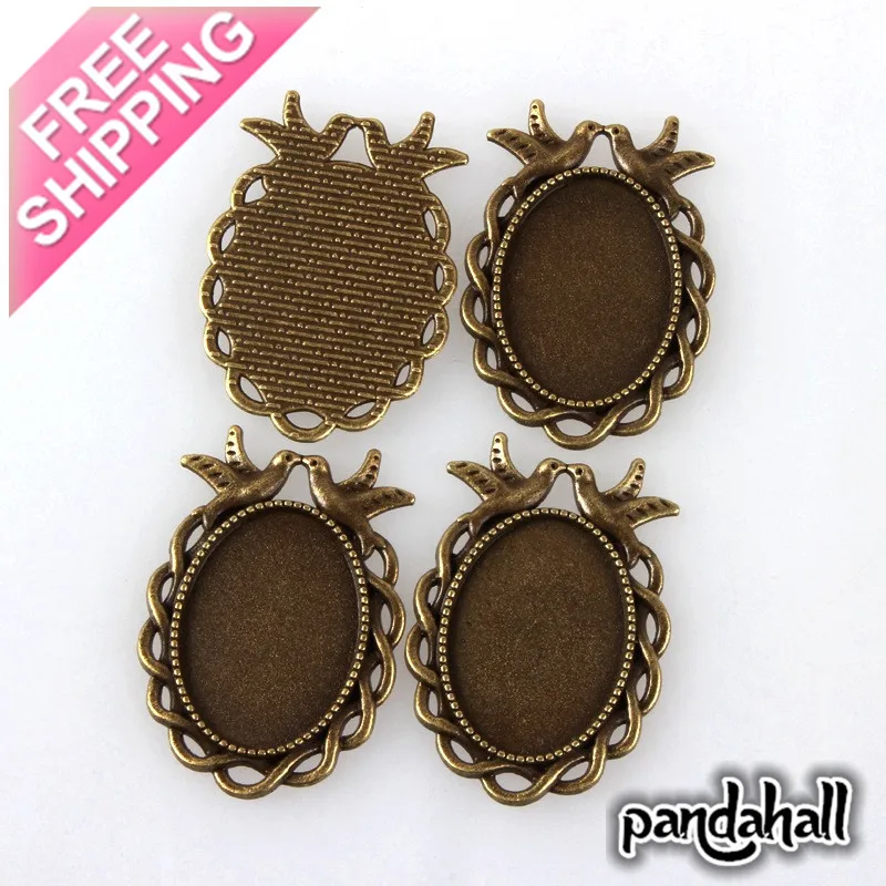 

Vintage Tibetan Alloy Bird Pendant Cabochon Bezel Settings, Nickel Free, Antique Bronze, Tray: 25x18mm; 38x27x2mm, Hole: 4mm