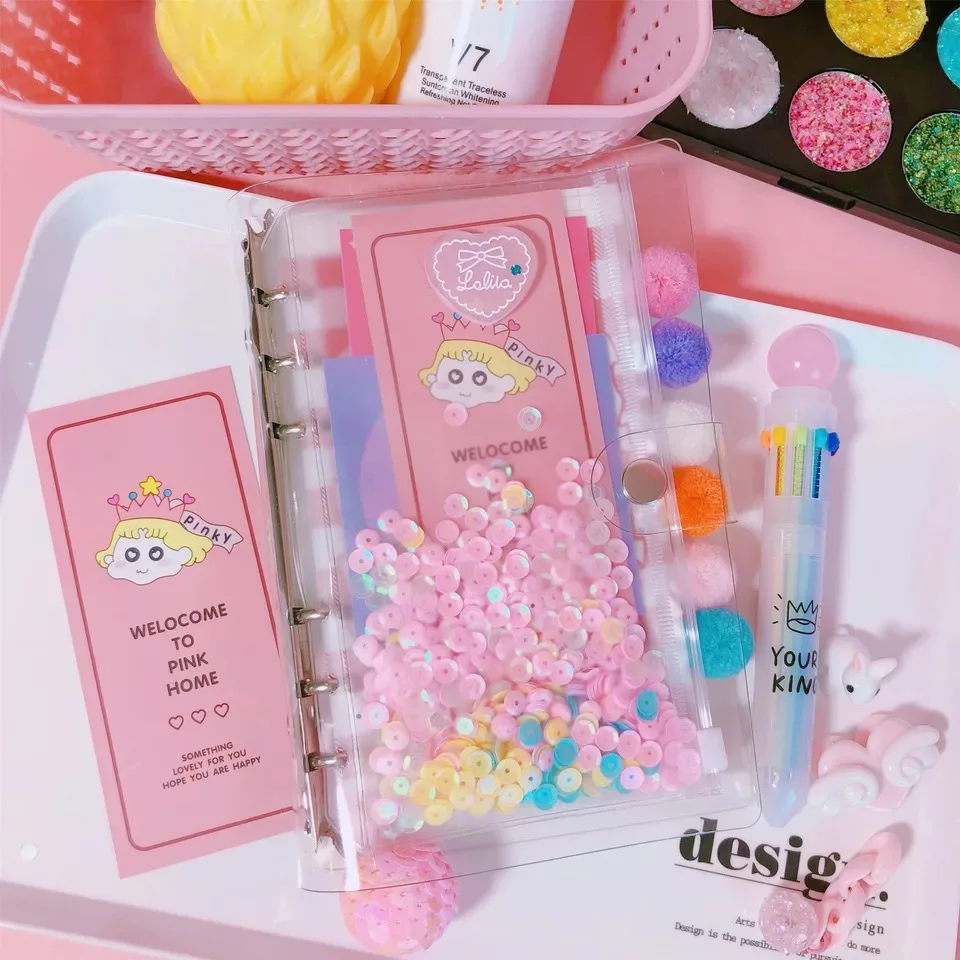 Kawaii креативный Розовый Блестящий сетчатый А6 спиральный блокнот со свободными