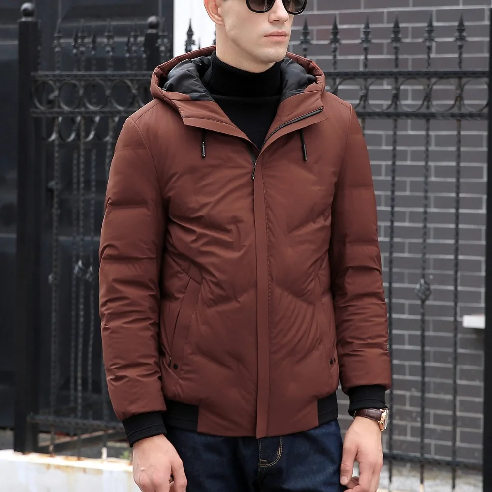 JZ CHIEF стильный пуховик мужской белый утиный пух пальто с капюшоном Slim Fit Короткая
