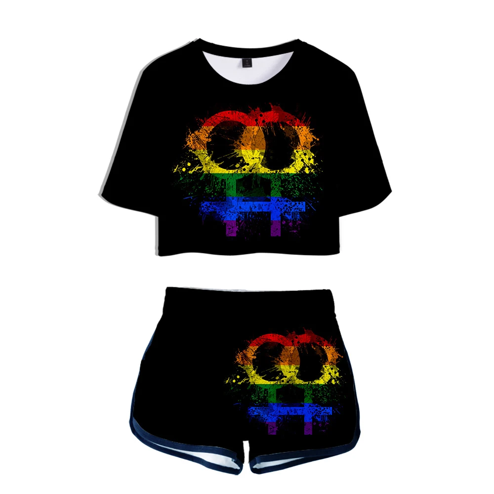 Женский комплект из 2 предметов с принтом 3D LGBT милый короткий топ коротким