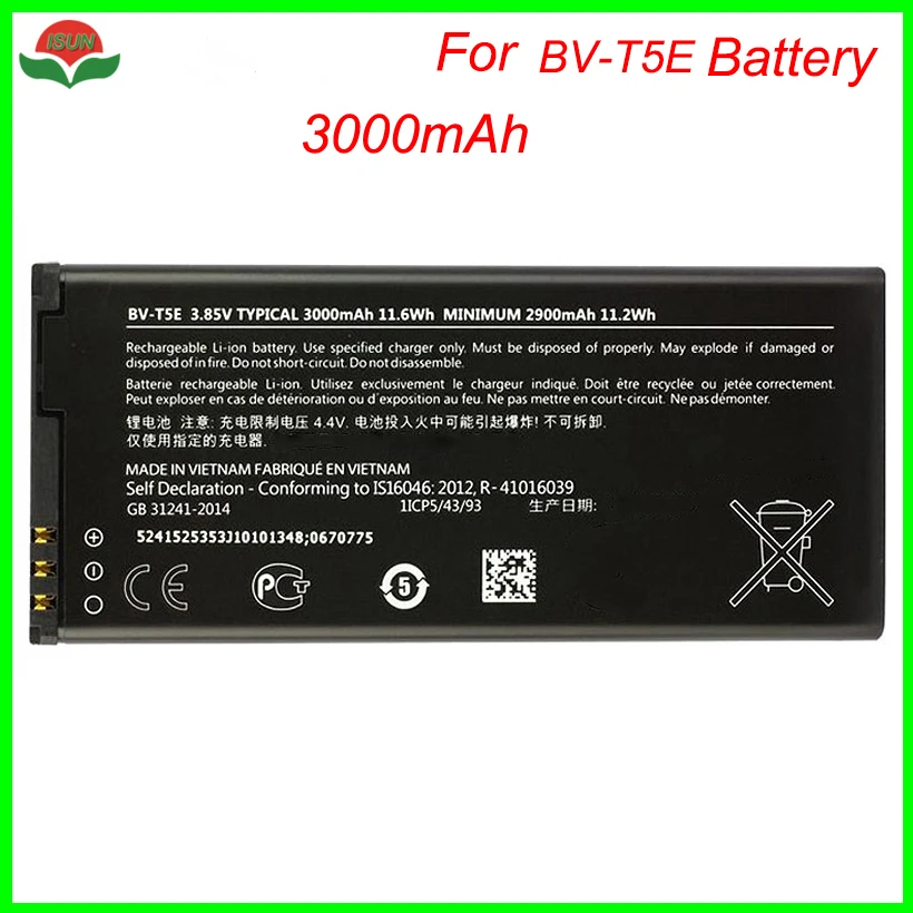 

ISUN Brand New Battery For Microsoft Lumia 950 RM-1106 RM-1104 RM-110 BV-T5E BVT5E BV T5E Batteries Replacement 3000mAh