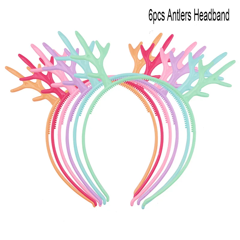 6pc Antlers headband Стиль заячьи ушки повязка на голову с бантиком детская лента для волос пластиковые животные обруч для волос женские аксессуары для волос головной убор - Цвет: 6pc Antlers headband
