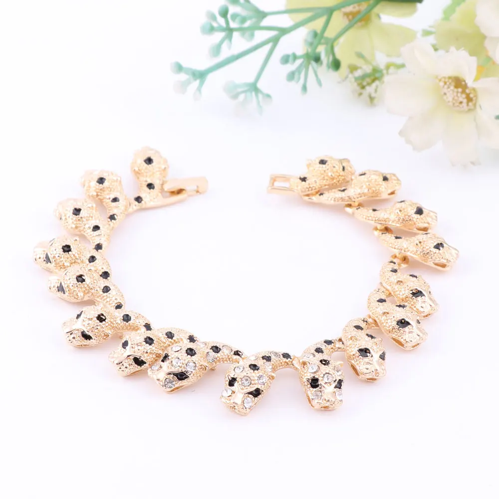 Ручной работы Дубай золотой цвет цветной Леопард с кристаллами ювелирные наборы