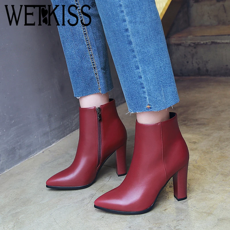 Женские зимние ботильоны на высоком каблуке с острым носком и молнией|Женские