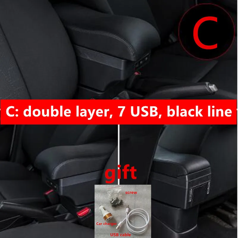 C black black line Для Toyota Yaris L Vios подлокотник коробка центральный магазин содержание коробка для хранения с подстаканником пепельница USB интерфейс - Название цвета: C black black line