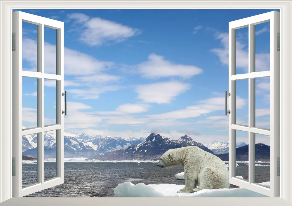 Белый снег ледник горный пляж Полярный Медведь 3D окно Красивая пленка наклейка