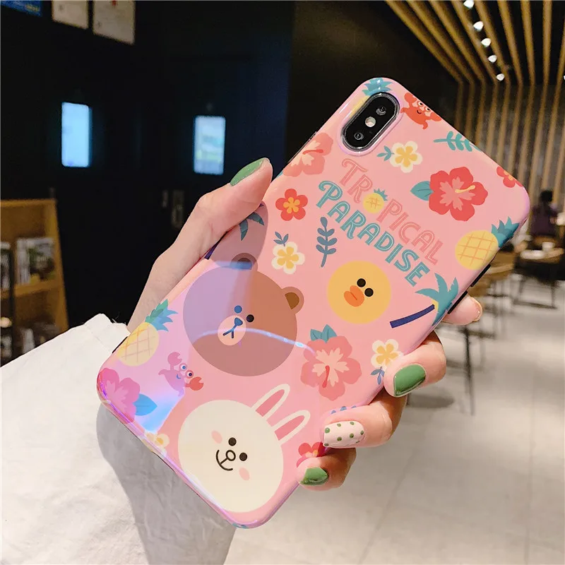 blue light cartoon brown bear yellow duck IMD Pink soft shell phone Case For Apple iphone 6 6s 7 8 Plus X XS XR MAX case |