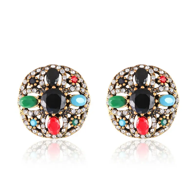 Женские серьги гвоздики в индийском стиле круглые черные полимерные богемном