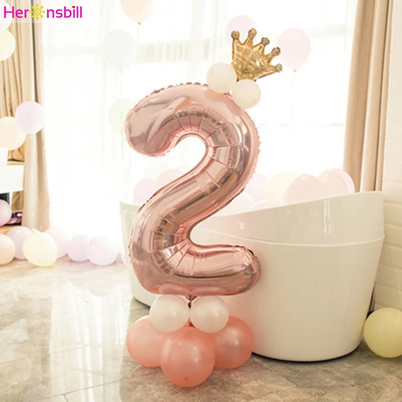

2 Years Old Column Balloons Kits 2nd Birthday Party Decoration I Am Two Baby Boy Girl Latex Ballon Foil Supplies Rose Gold