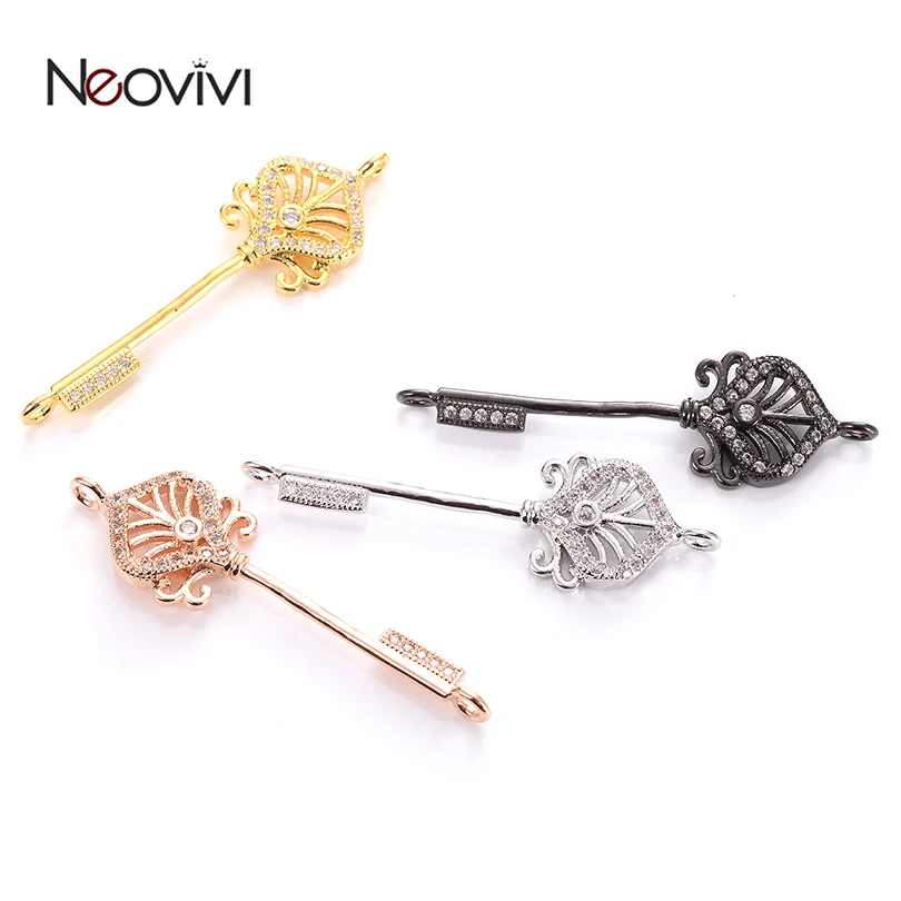 Neovivi Key Charms Pave Zircon Copper Hollow Charm Beads for Bracelet Necklace Creative Elegant Shiny Jewelry Making Accessories | Украшения