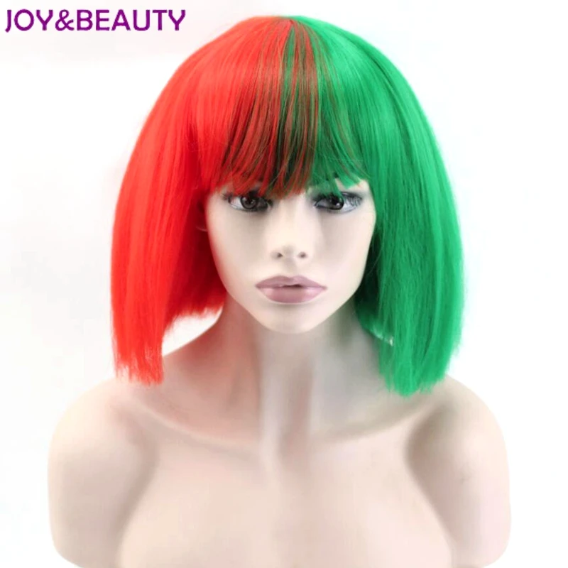 JOY &amp BEAUTY короткие прямые синтетические волосы косплей парик зеленый/красный
