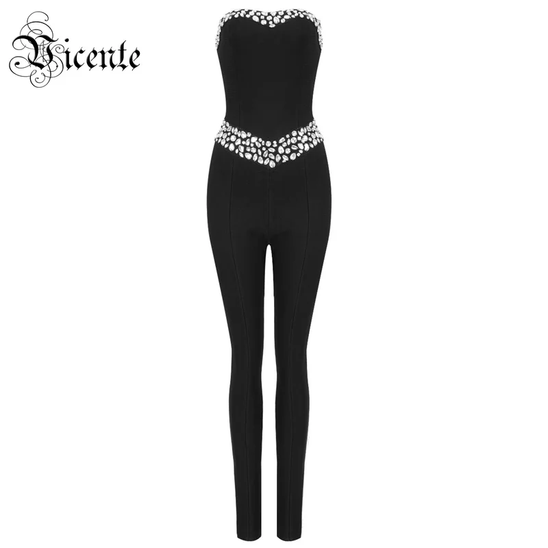 VC HOT 2020 New Fabulous Luxe Diamond Embellished Women Celebrity Party Playsuit Wholesale Bandage Jumpsuit | Женская одежда