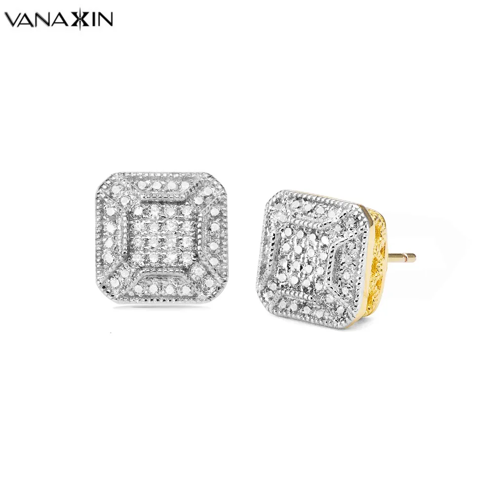 Серьги VANAXIN для мужчин в стиле ретро украшенные фианитами хип хоп Позолоченные