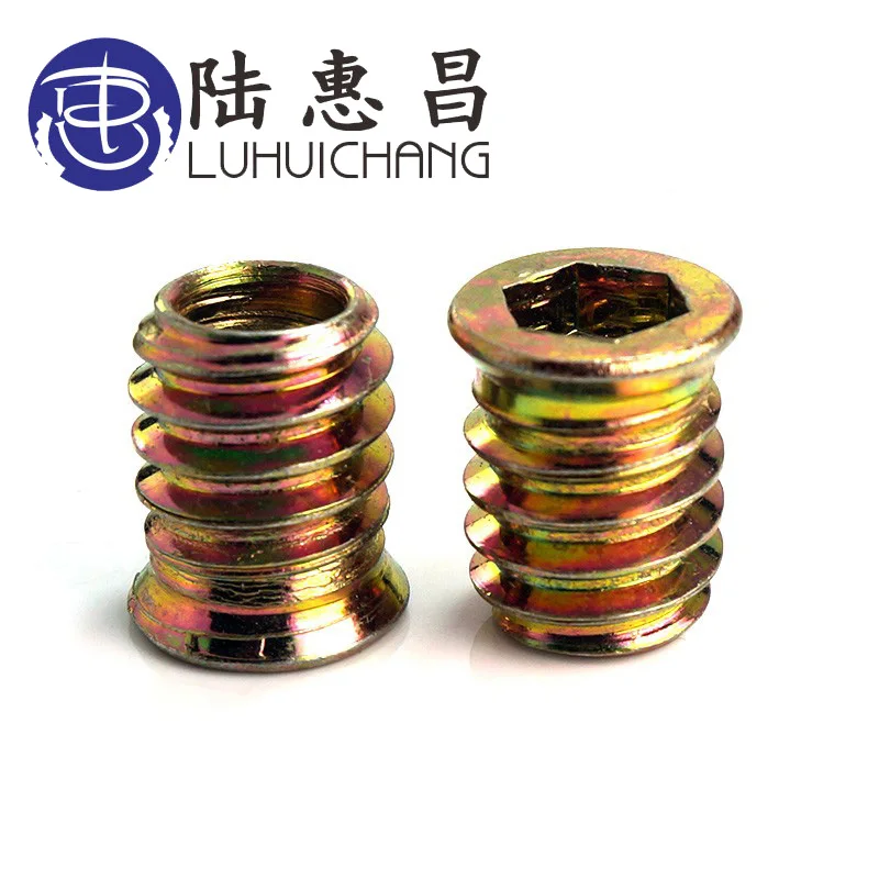 LuChang M6 M8 M10 20 шт./лот внутренняя гайка из углеродистой стали с шестигранной головкой с резьбой и наружными зубьями Встроенная Шестигранная гайка для деревянной мебели