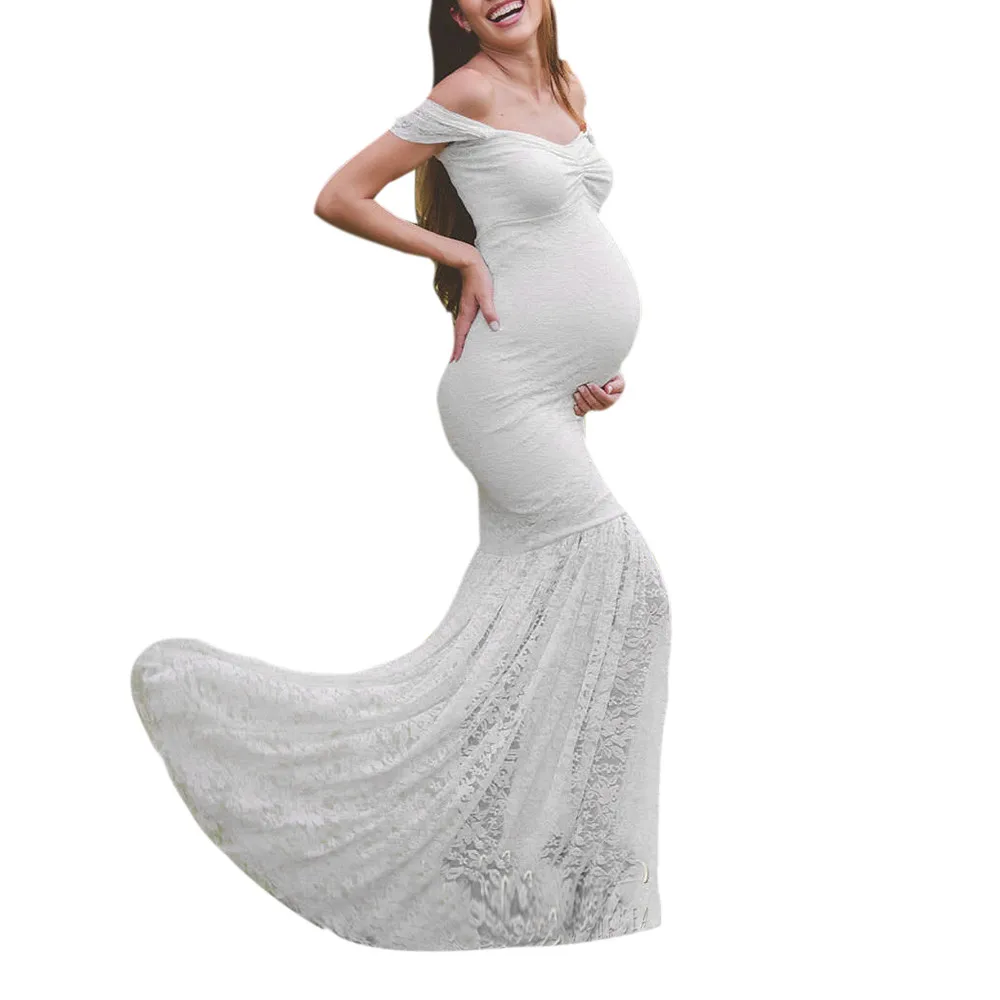 Womens Dress Pregnants Sexy Photography Props Off Shoulders Lace Nursing Short Sleeve Long Dress Maxi Dress Vestidos femininos