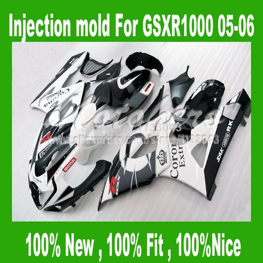 100% подходит инъекции черные белые Обтекатели для SUZUKI GSXR 1000 2005 2006 GSX-R1000 GSXR1000 K5 05 06