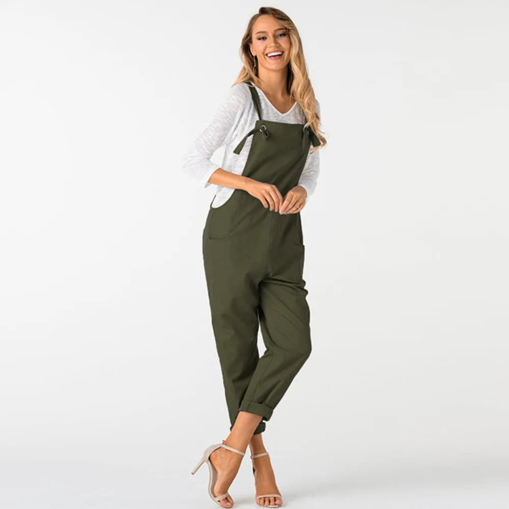 Women Jumpsuit Long Pants fashion overalls Dungarees Pockets Rompers Trousers combinaison femme bibs pants d90613 | Женская одежда