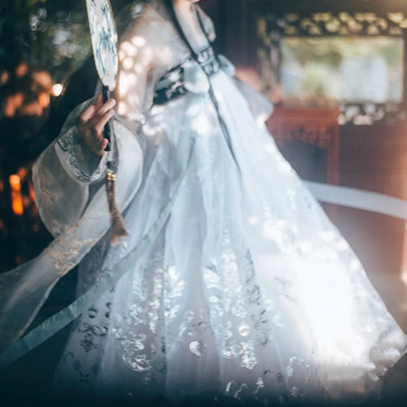 Белый праздничный костюм Hanfu танцевальный для женщин фестивальный Рейв одежда