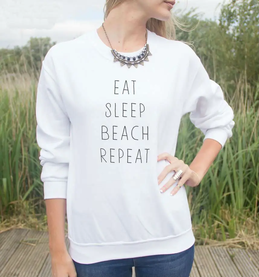 

Женская хлопковая толстовка с надписью Eat Sleep Beach, с принтом