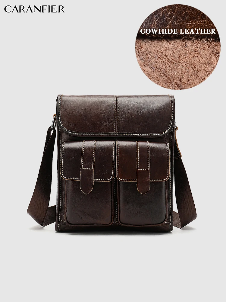 CARANFIER Mens Travel Bags Genuine Cowhide Leather Solid Shoulder Vintage Crossbody Quality Bookbags Mochila Masculina | Багаж и сумки