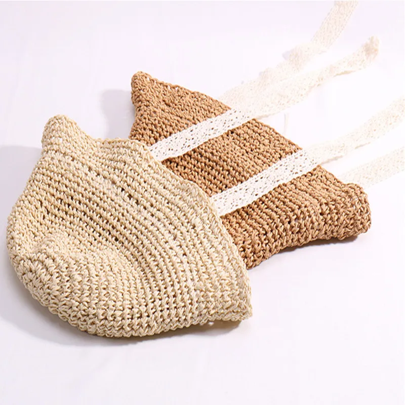 Детская соломенная шляпа с кружевным ремешком летняя складная от солнца для