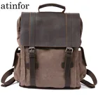 Винтажный холщовый рюкзак из натуральной кожи для мужчин и женщин, школьный ранец, износостойкий дорожный портфель для ноутбука 15,6 дюйма