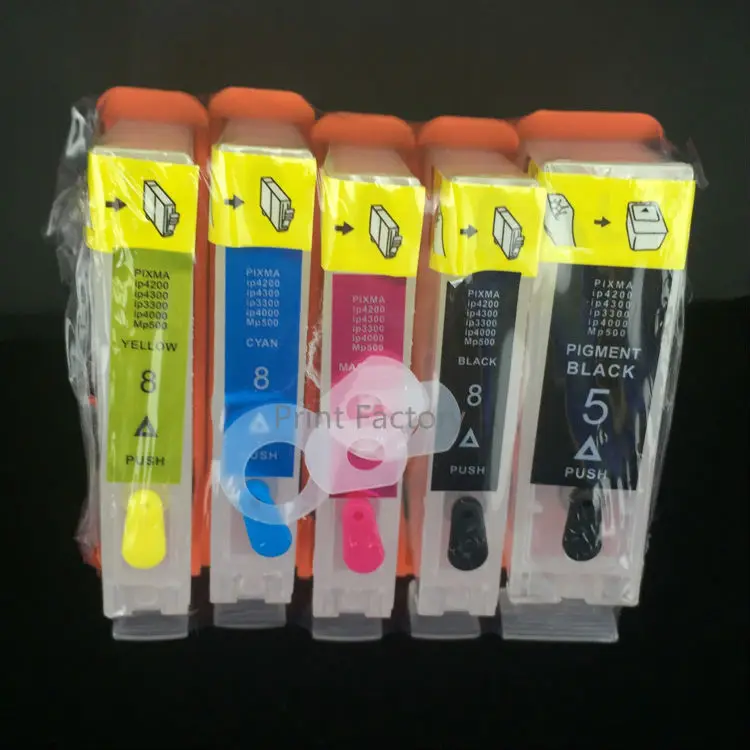 5 цветов pgi5 cli8 перезаправляемый картридж с чип для Canon IP3300 IP4200 IP4300 IP4500 IP5300 IX4000 IX5000