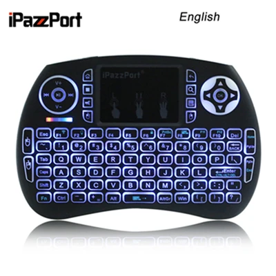 English IPazzPort 2,4 ГГц Беспроводная мини-клавиатура русская/английская/итальянская/испанская/немецкая версия QWERTY функция подсветки с сенсорной панелью - Цвет: English