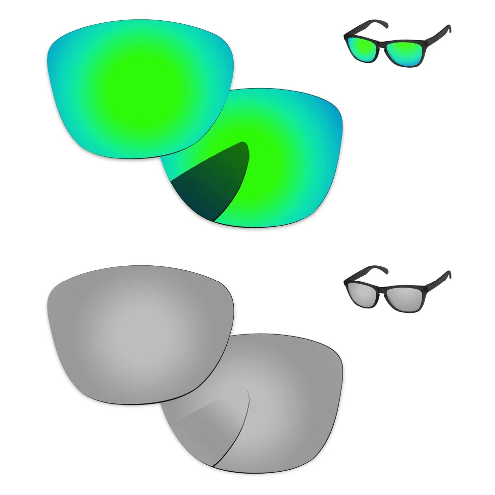 

Хром серебро и зеленый 2 пары зеркальные поляризованные Сменные линзы для Frogskins Солнцезащитные очки Рамка 100% UVA и UVB Защита
