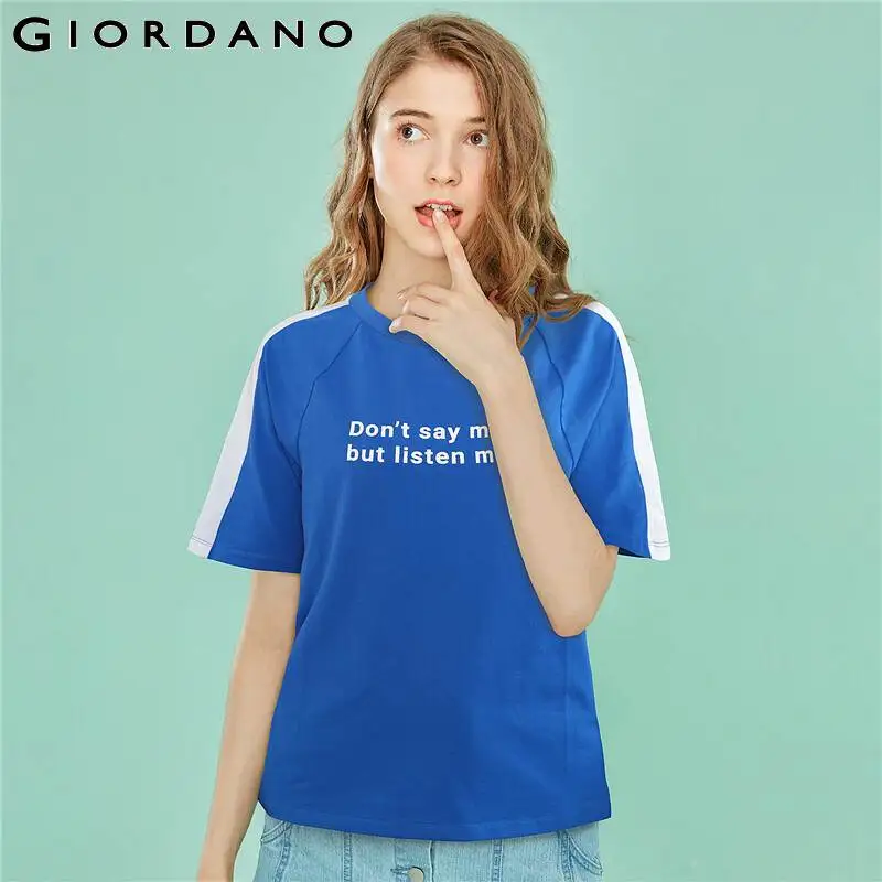 Giordano женские летние футболки контрастных цветов дизайнерские с круглым вырезом
