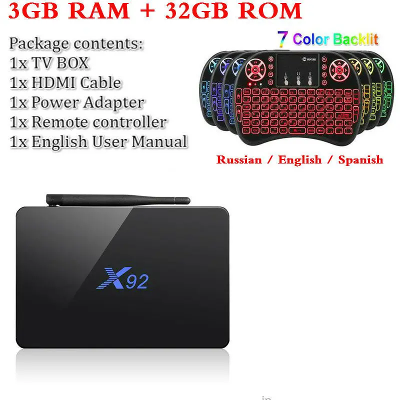 2G/3g 16 Гб/32 ГБ Смарт ТВ приставка X92 Amlogic S912 Android 7,1 ТВ приставка 4K медиаплеер OctaCore KD плеер 5G Wifi X92 приставка - Цвет: 3G32G Backlit i8