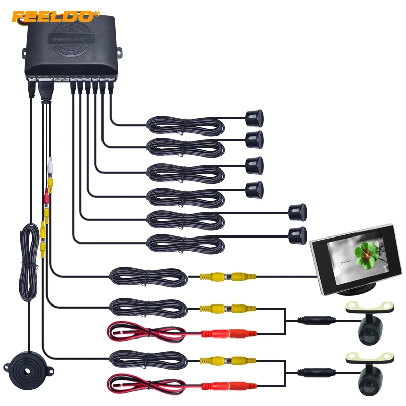 

FEELDO Car 6 Sensors/16.5mm Camera/Monitor Front&Rear Dual View Parking Sensor Backup Radar System #HQ4446