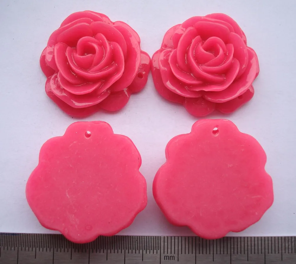 32 мм Цветок розы кабошоны ярко розовый смола для браслета ожерелья серьги кольца