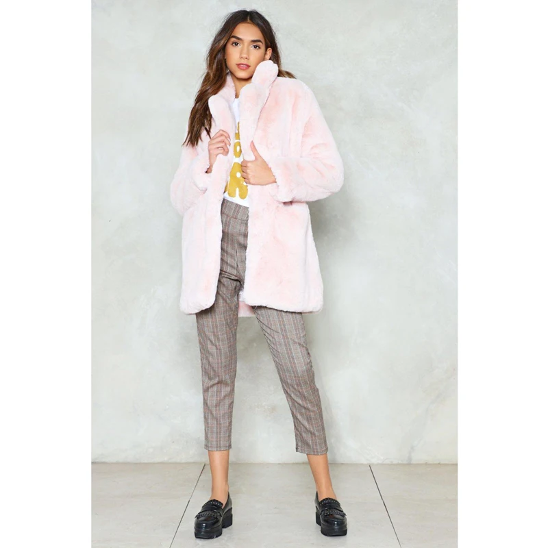 Осенний женский пуховик с искусственным мехом кролика CP Turn Down Collar, модная открытая вязка, повседневная искусственная куртка для женщин, модель CP94.