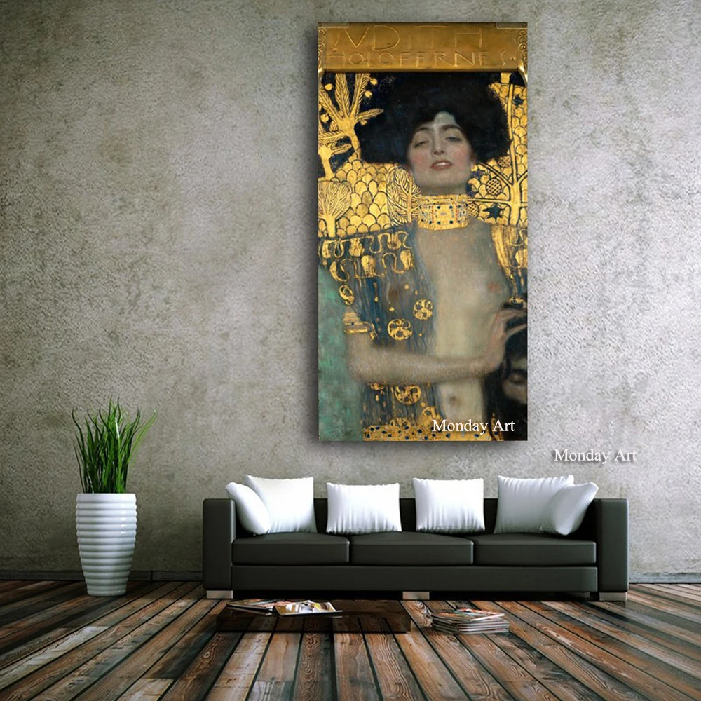 

100% Hand Paintied Famous Reproduction Gustav Klimt Paintings The Kiss Adele Danae Oil painting Wall Art For Living Room