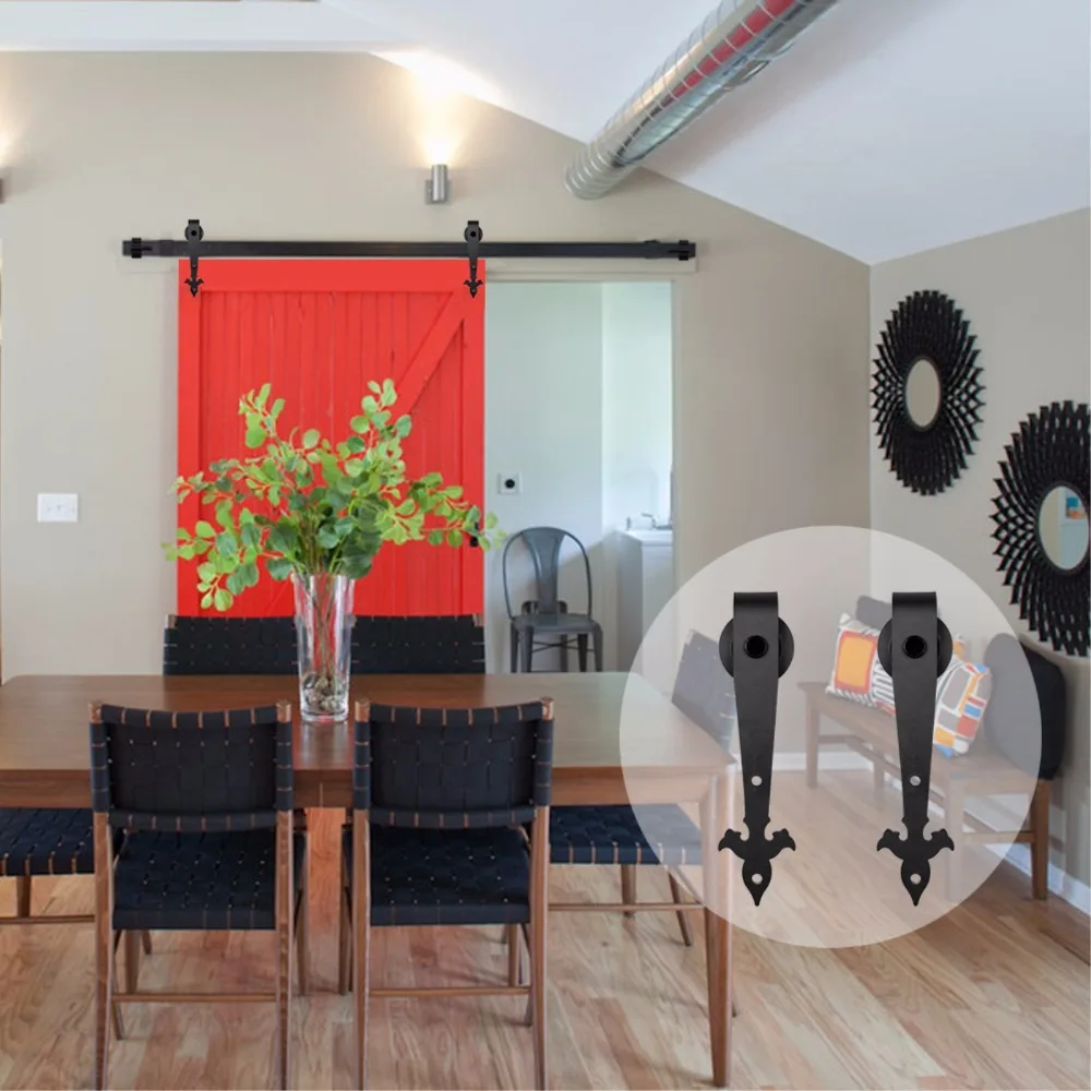 

LWZH 14ft/15ft Sliding Barn Door Hardware Kit Flower Arrow Shaped Black Carton Steel Sliding Closet Track Set for Single Door
