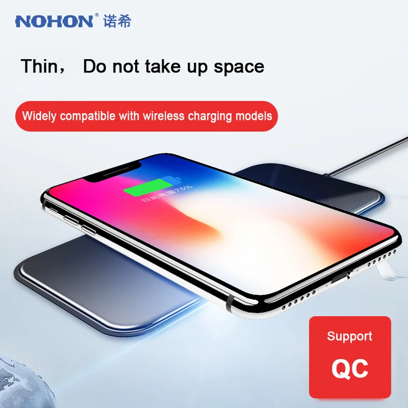 Беспроводное зарядное устройство NOHON Qi для iPhone X 8 Plus Samsung S8 S7 S6 Note 5 LG Nexus 7 Nokia HTC Sony