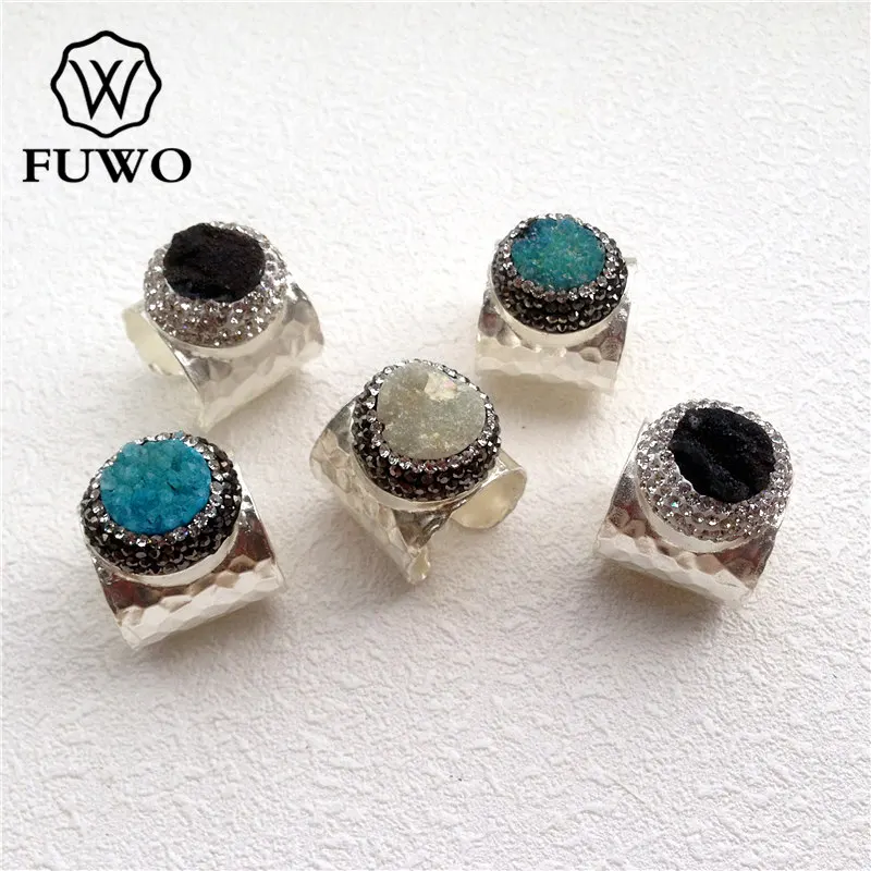 Кольцо FUWO Aura Druzy со стразами покрытое золотом 24 К гальванизированное