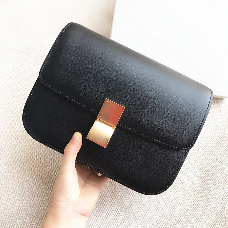 black large Bags for Women Tofu Wrapped Hand Rubbing Cow Skin Box Retro Small Square Bag Single Shoulder Oblique Bag Girl - Color: black large