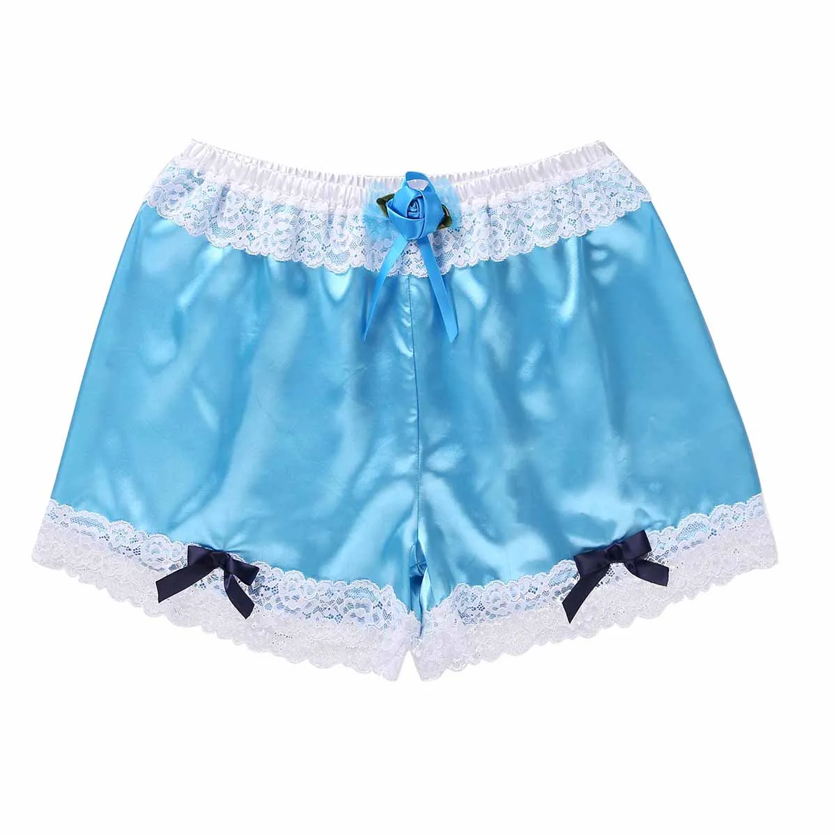 Новейшее Мужское нижнее белье SISSY блестящее мягкое сатиновое цветочное кружево, цветок, роза с бантами свободные боксеры шорты трусы для сна нижнее белье