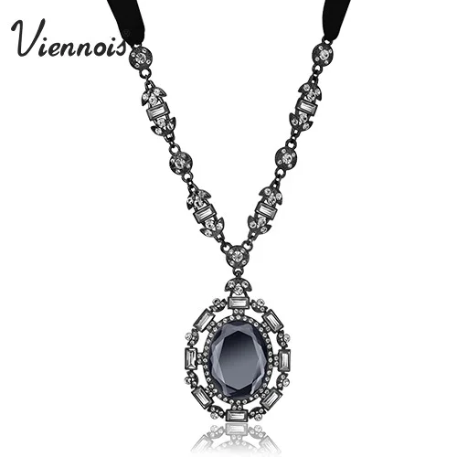Viennois Gun Покрытие Темная Королева Ожерелья Большой Кристалл Горного Хрусталя