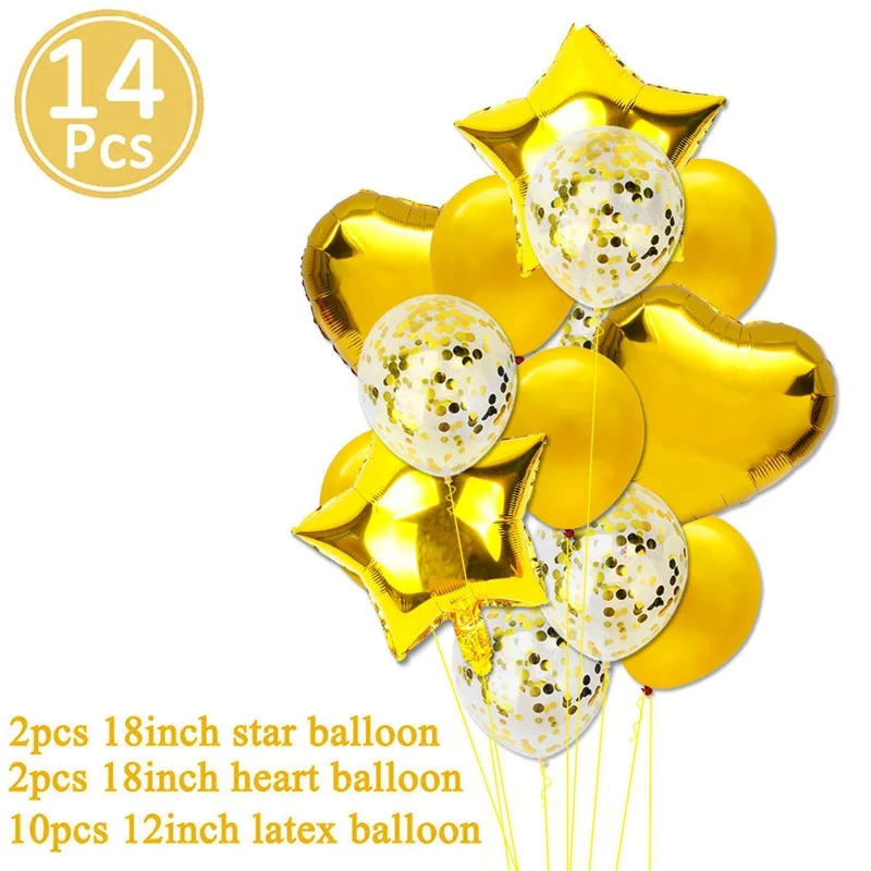 14pcs gold Heronsbill номер 4 воздушные Шары Баннер наборы 4th День Рождения украшения мальчик девочка 4 года поставки я четыре - Цвет: 14pcs gold