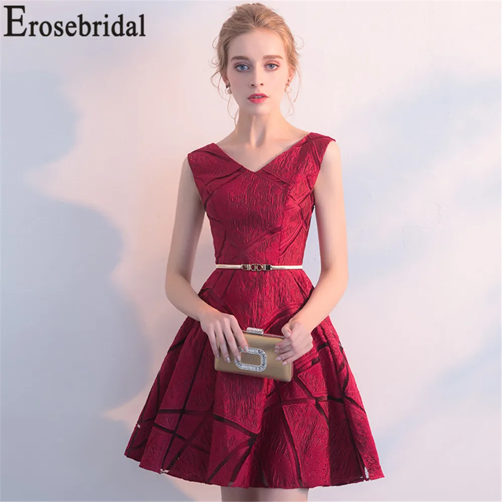 Erosebridal Короткие платье для выпускного вечера красный, серый Формальные Для женщин праздничная одежда ультра мягкой ткани Уникальный дизайн шеи - Цвет: Style 3 for Red