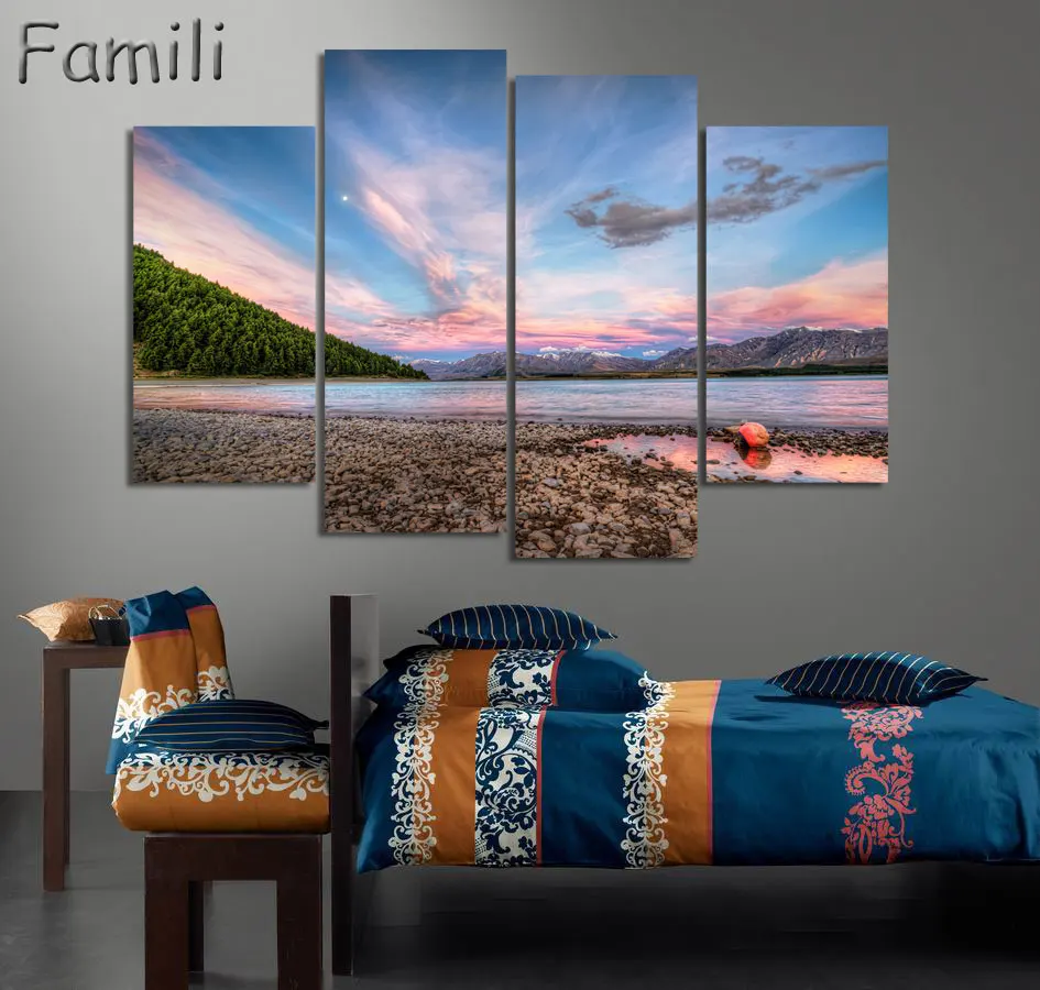 

4pcs Canvas Painting Nature Scenery Photos Arts New Zealand Landscape Paintings On Wall For Living Room No Frame,oil painting