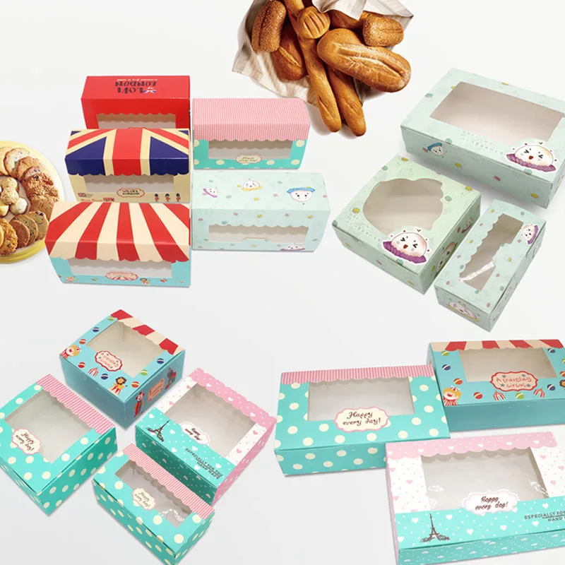 

25pcs- 13.5*7*5/13.5*13.5*5cm Color Paper Box DIY Cookie Cake Egg Tart Candy Gift Packaging box Wedding Party Favor boxes