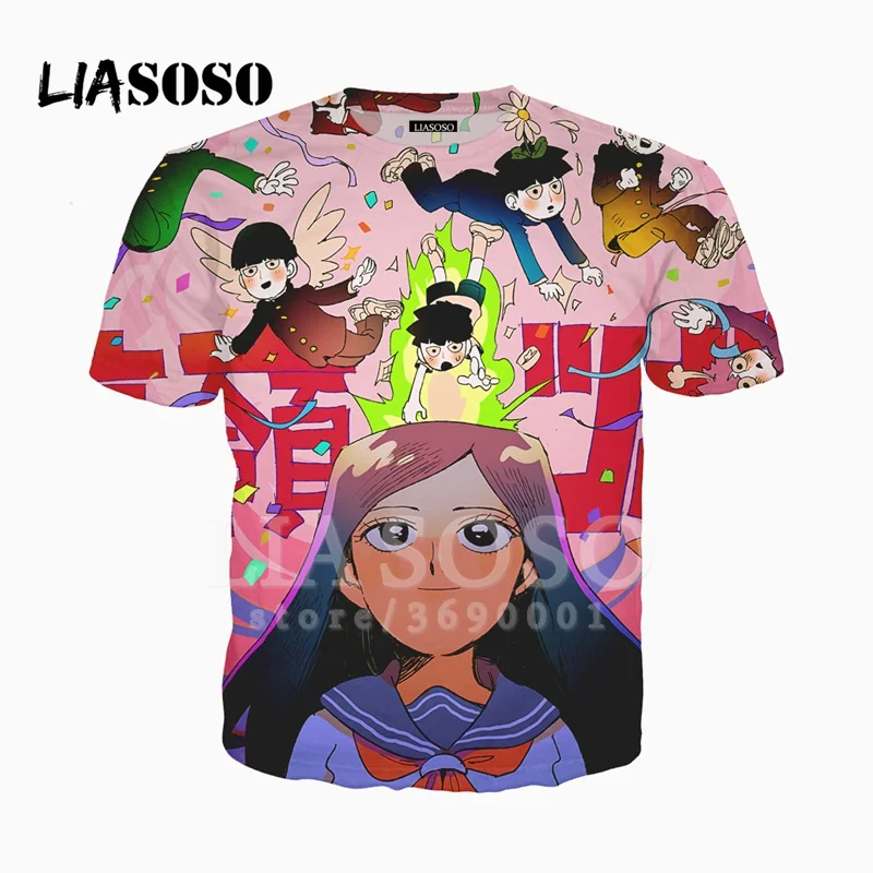 LIASOSO 3D Print Men Women Anime Mob Psycho 100 Mobu Saiko Hyaku Tshirt Summer T-shirt Casual Hip Hop Streetwear X2479