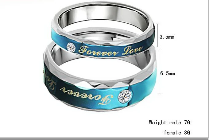 ERLUER lovers Gift Steel Pair Ring Women Men Zircon blue silver plated Jewelry Engagement wedding Couple Rings set Finger Bague | Украшения